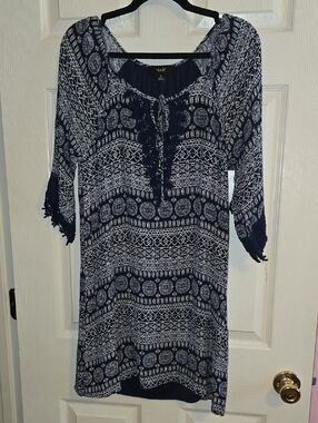 NAIF Navy & White Boho Tunic Top